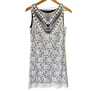 Madison Paige Bodycon Cottagegoth Mini Shift Dress Size M- Blue With White Lace